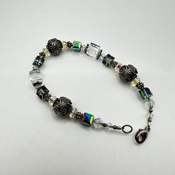Aurora Borealis Crystal and Sterling silver beaded bracelet! - Picture 2 of 11